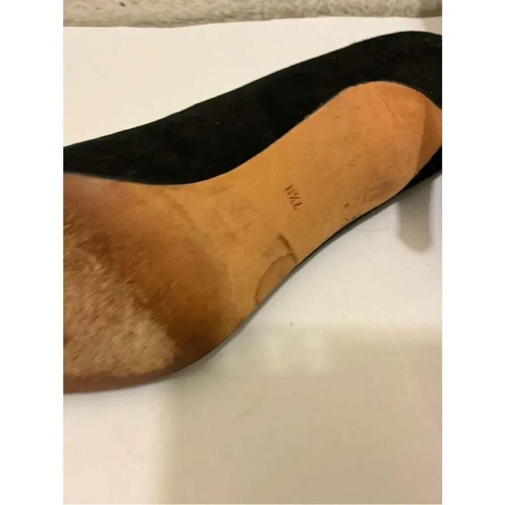 Vaneli Black Suede Pointed Toe Pumps with Metallic Cap Toe 7.5M